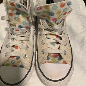 Converse You Custom Chuck Taylor High Tops Polka Dots  Smiley Faces Youth Size 3